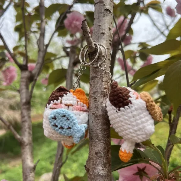 Handmade Crochet Calico Cat Fish Kitten Plush Keychain