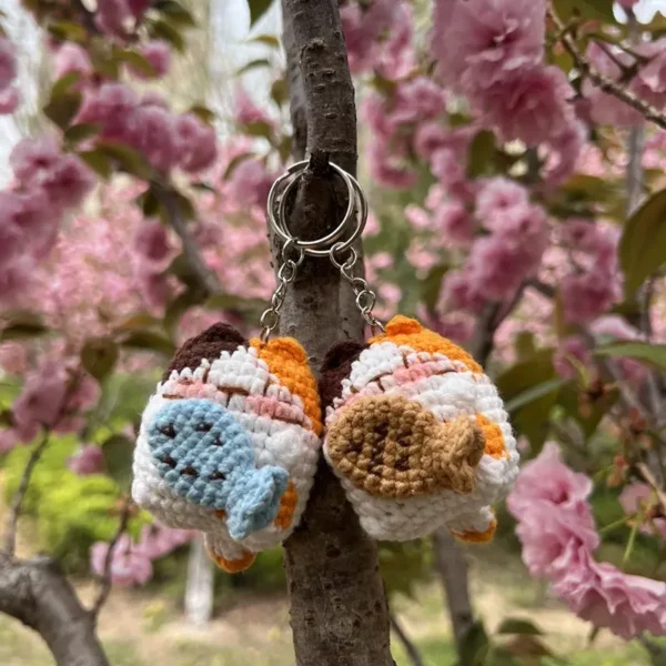 Handmade Crochet Calico Cat Fish Kitten Plush Keychain