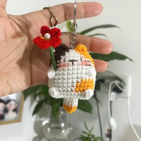 Handmade Crochet Calico Cat Miniature Flower Kitten