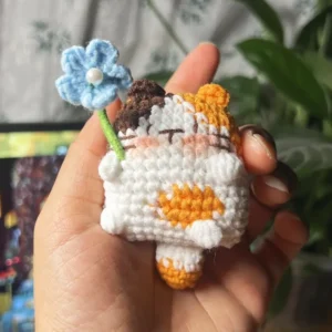 Handmade Crochet Calico Cat Miniature Flower Kitten