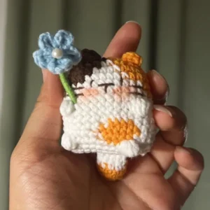 Handmade Crochet Calico Cat Miniature Flower Kitten-5