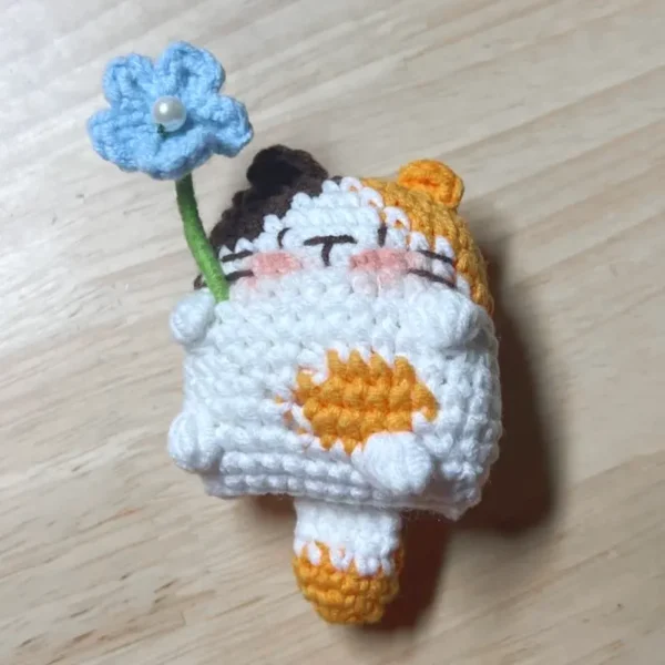 Handmade Crochet Calico Cat Miniature Flower Kitten