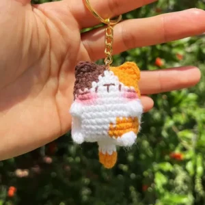 Handmade Crochet Calico Cat Plush Keychain