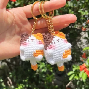 Handmade Crochet Calico Cat Plush Keychain-2