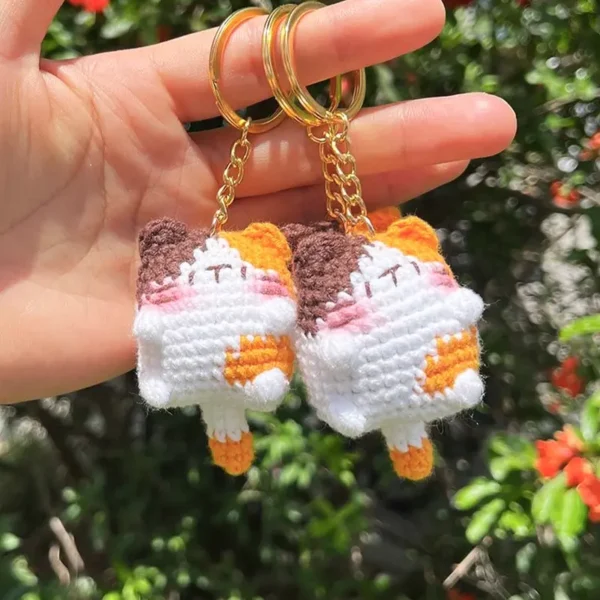 Handmade Crochet Calico Cat Plush Keychain