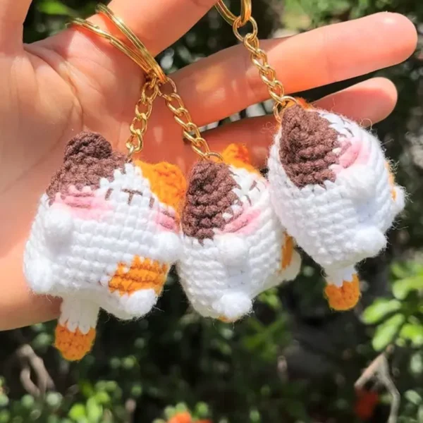 Handmade Crochet Calico Cat Plush Keychain