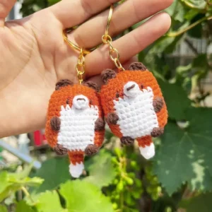 Handmade Crochet Fox Round Chubby Fox Plush Keychain