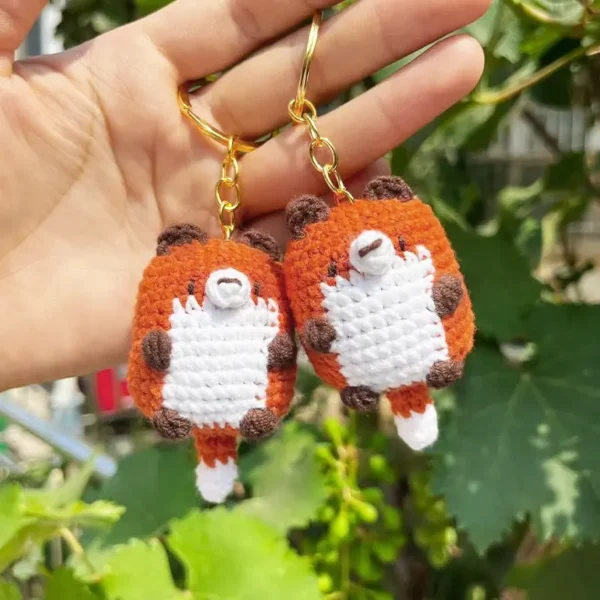 Handmade Crochet Fox Round Chubby Fox Plush Keychain
