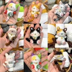 Handmade Crochet Happy Kitten Mini Plush Charm