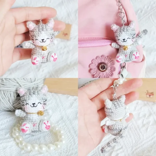 Handmade Crochet Happy Kitten Mini Plush Charm