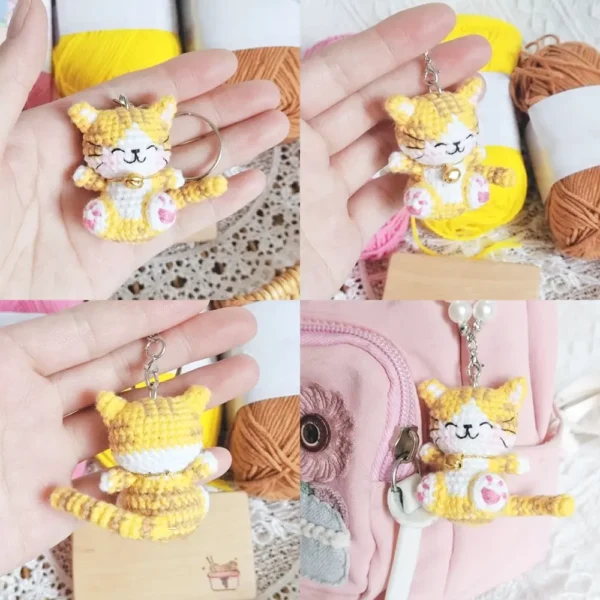Handmade Crochet Happy Kitten Mini Plush Charm