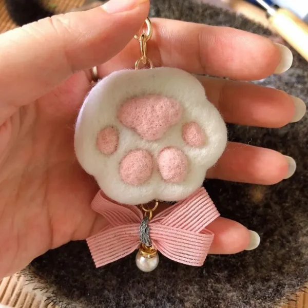 Handmade Needle Felted Cat Paw Toe Bean Charm
