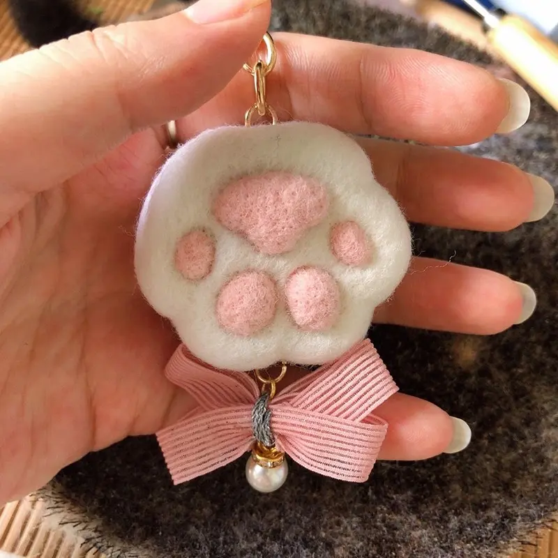 Handmade Needle Felted Cat Paw Toe Bean Charm